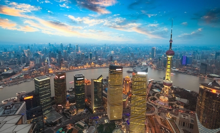 A bird's eye view of Shanghai at sunset 