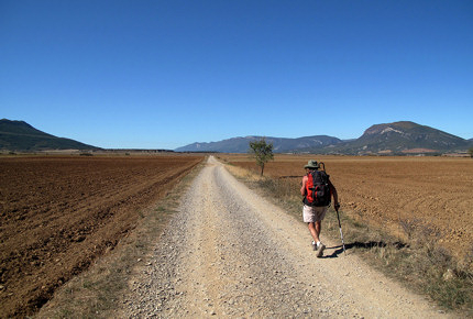A rambler follows a straight path in northern Spain