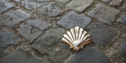 A scallop shell guides pilgrims along the Way of St James