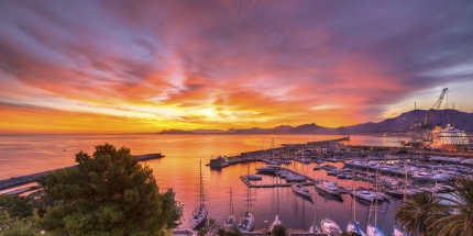 A spectacular sunrise at Palermo Harbour, Sicily