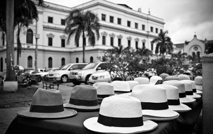 A stall in Bella Vista sells Panama hats... made in Ecuador