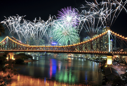 Colourful fireworks explode over Brisbane during  Sunsuper Riverfire. 