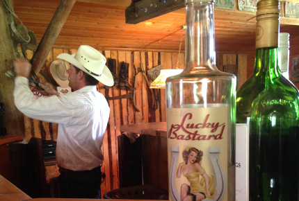 George serves up a couple of stiff drinks in the saloon