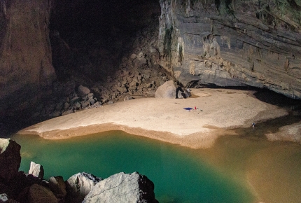 It's possible to camp on the cave's tiny 'beach'