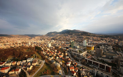 The view from atop the Avaz Tower in Sarajevo
