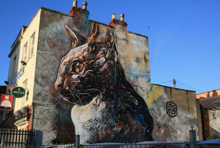 Street art from C215 on the side of The Masonic Pub in Bristol