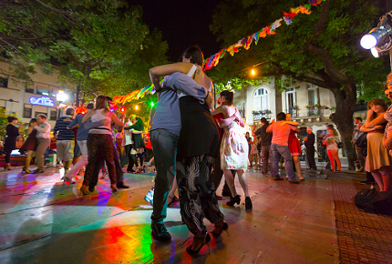 Tango dancers take to a square in San Telmo, Buenos Aires
