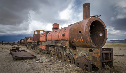 The great train graveyard near the Salar de Uyuni salt flats