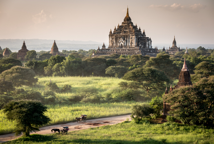 ​Bagan, Myanmar, the "Land of Pagodas", just before sunset