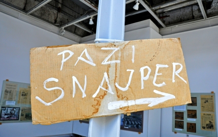 'Watch out - sniper' reads a sign in the Sarajevo History Museum