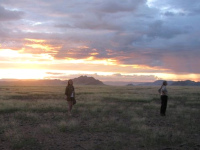 Volunteers enjoy the sunset after a hard day's work