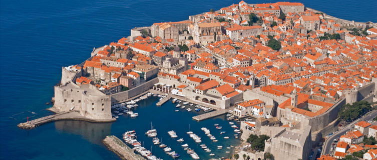 The walled city of Dubrovnik from above