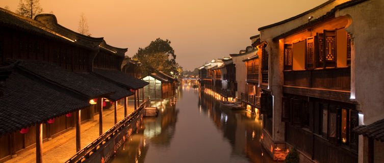 Old houses in Hangzhou at night