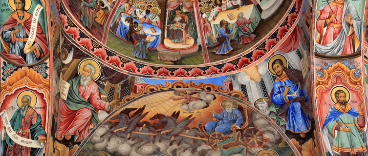 Fresco inside the Rila Monastary, a quick trip from Sofia. 