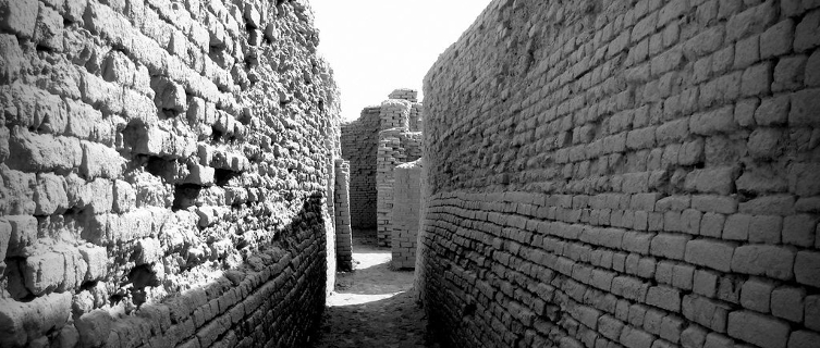 A crumbling corridor in the Mohenjo-daro ruins, Pakistan