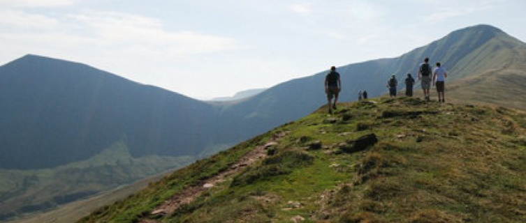 A group hike towards the summit of Pen-Y-Fan in South Wales
