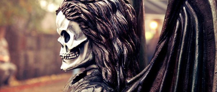 A menacing effigy hangs in the spooky streets of Salem