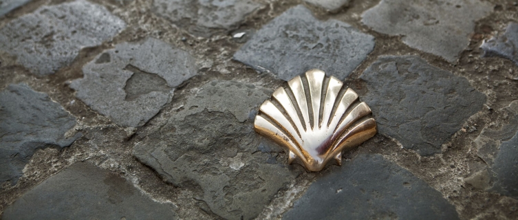 A scallop shell guides pilgrims along the Way of St James