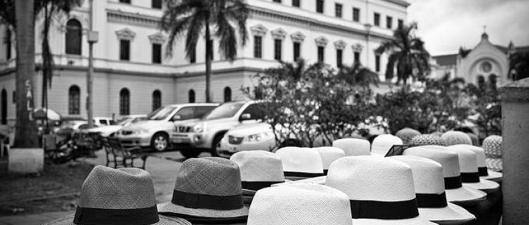 A stall in Bella Vista sells Panama hats... made in Ecuador