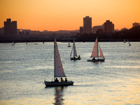 Watch the sailboats on the Charles River at sunset