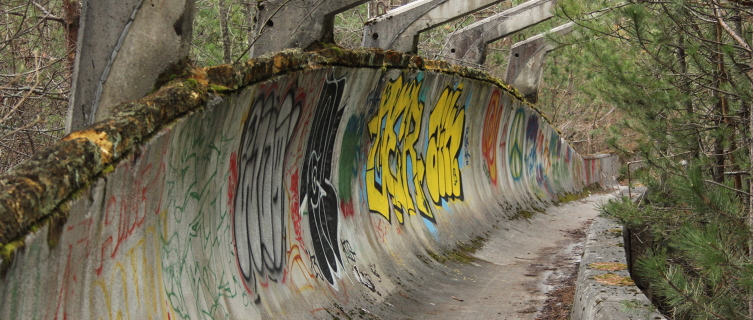 An abandoned bobsled run in Sarajevo, Bosnia