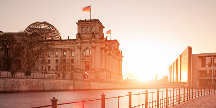 Berlin's majestic Reichstag glows at sunset