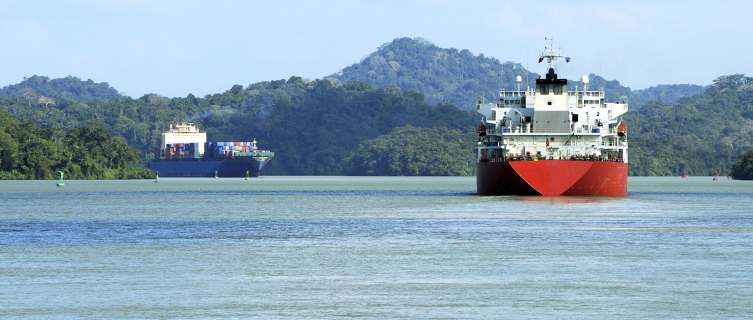 Ships scythe through Panama's man made Gatun Lake