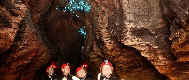 The caves are illuminated by glowworms