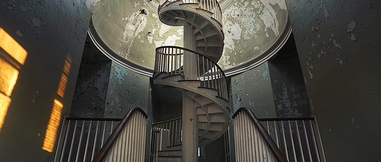 The central stairs at the Trans-Allegheny Lunatic Asylum