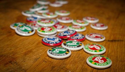 Badges celebrate the beers of Brooklyn Brewery