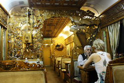 The ornate décor inside the Trans-Mongolian Express captures the romance of train travel