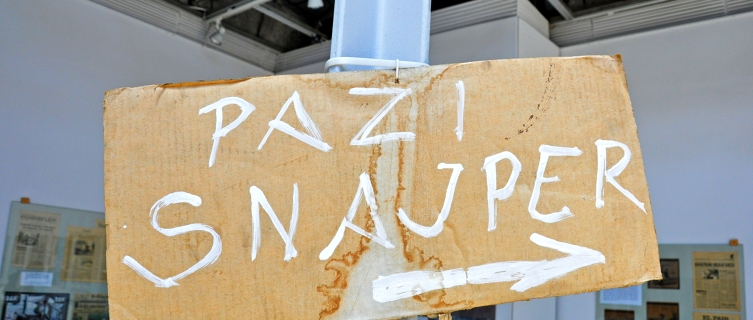 'Watch out - sniper' reads a sign in the Sarajevo History Museum