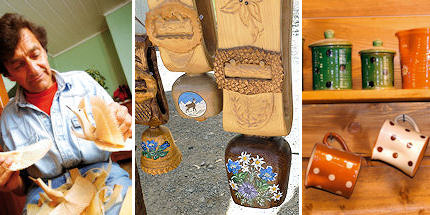 Buy handmade wooden items, cowbells or pottery
