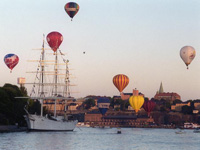 Hot air balloons filling up the sky above Stockholm. Photographer: Ulf Hinds/Stockholm Visitors Board