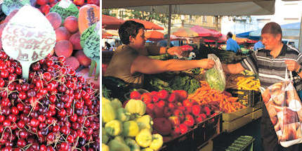 Peruse the stalls of succulent fresh fruit and vegetables
