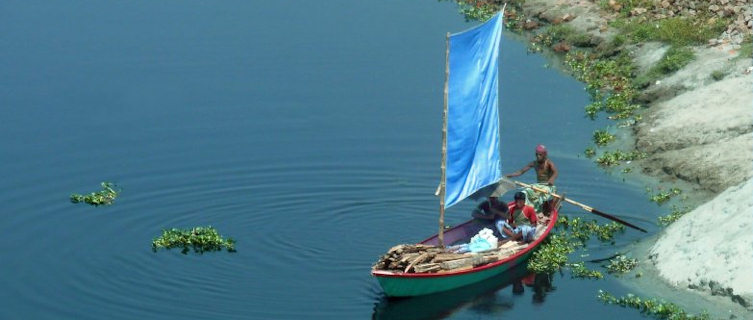 A seasonably low fishing pond outside of Khulna, Bangladesh