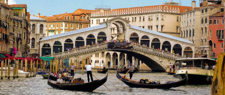 Rialto Bridge and gondolas, Venice
