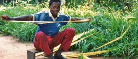 Making raffia rope in Congo