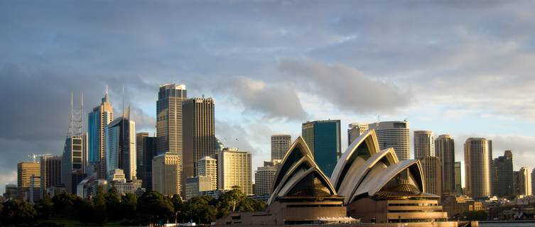 Sydney Opera House with city in the background