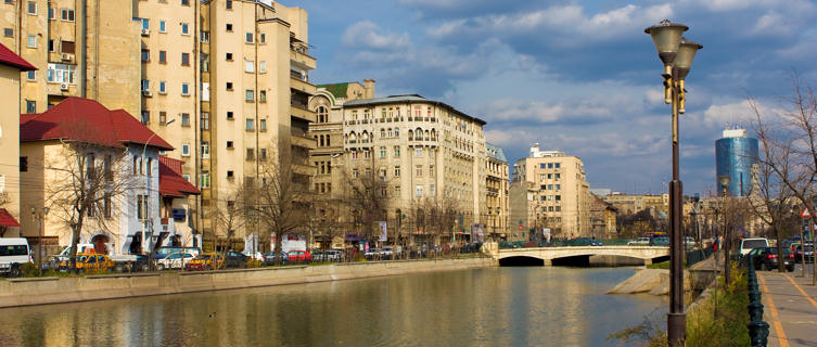The Dambovita flows through the Romanian Capital Bucharest