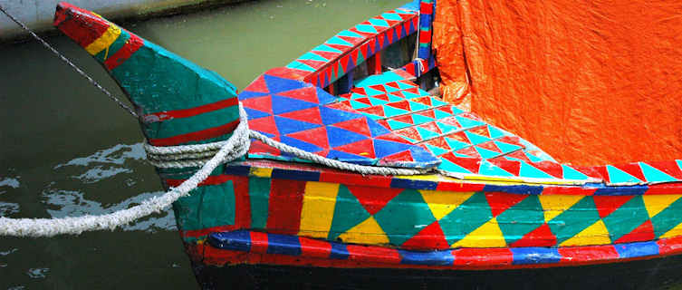 Traditional geometric painted boat, Dhaka, Bangladesh