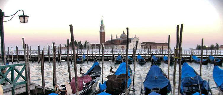 Venice sunset and gondolas