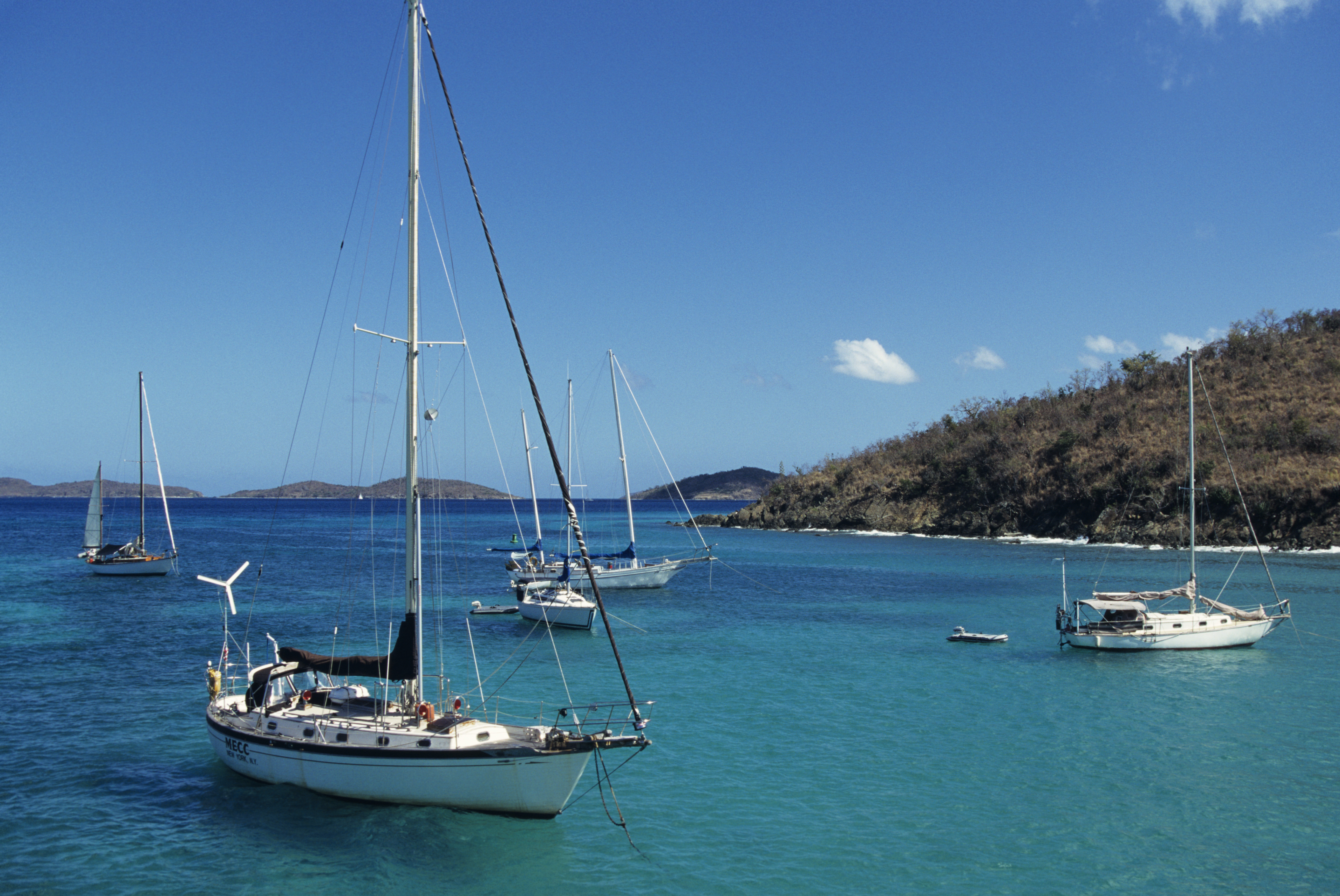 Boats moored at St. John, US Virgin Islands
