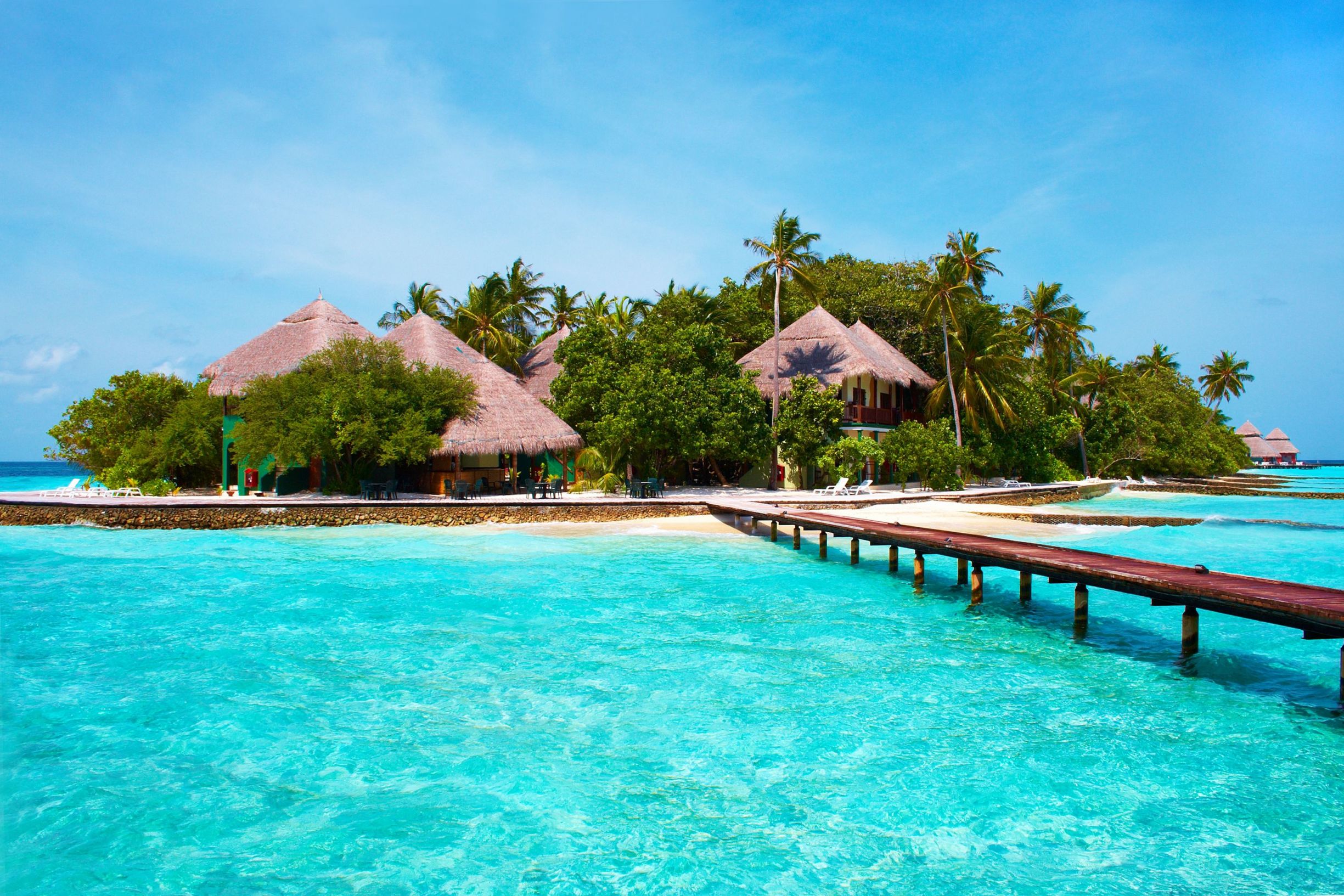 Beach huts in the Maldives