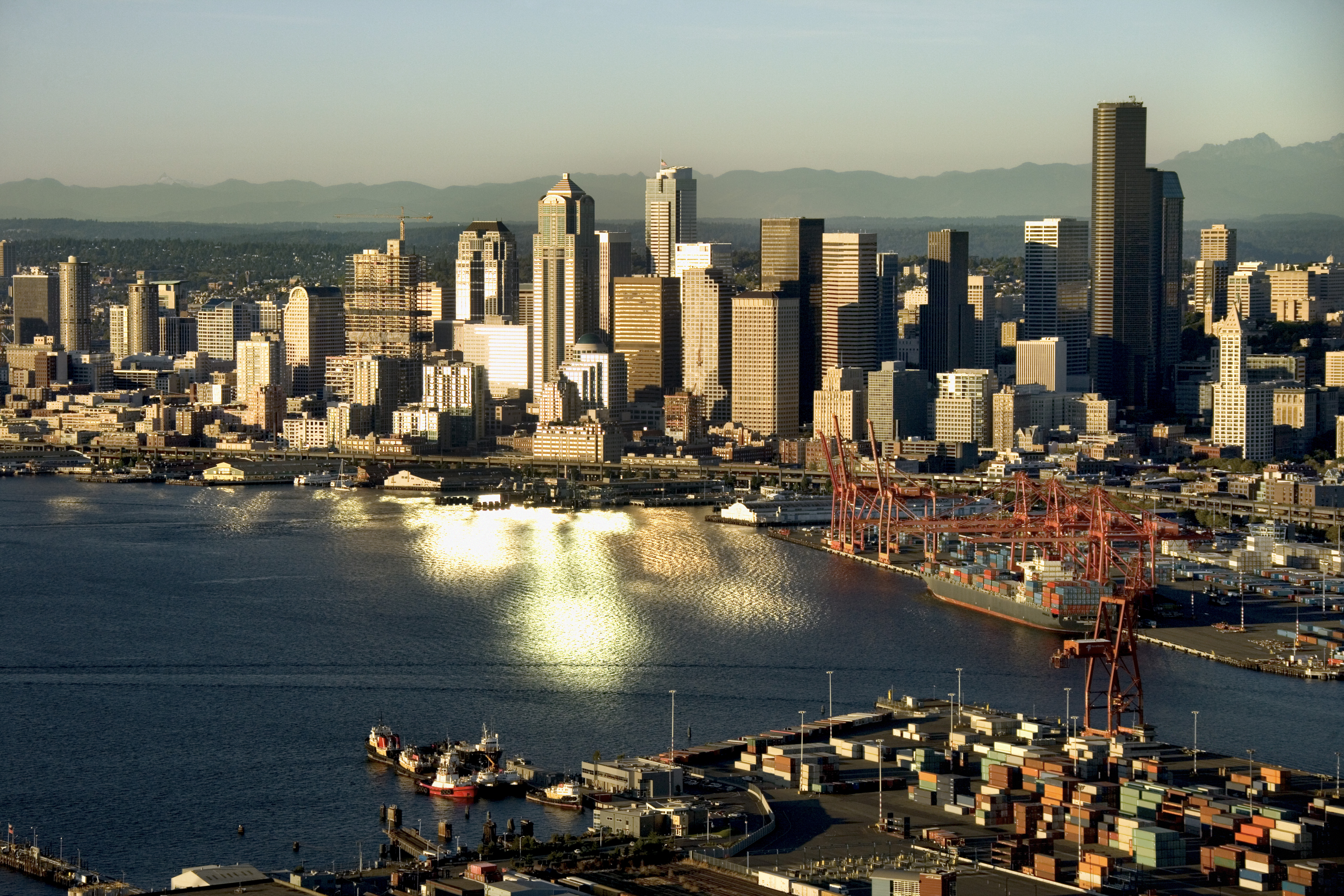 Downtown Seattle and industrial harbour