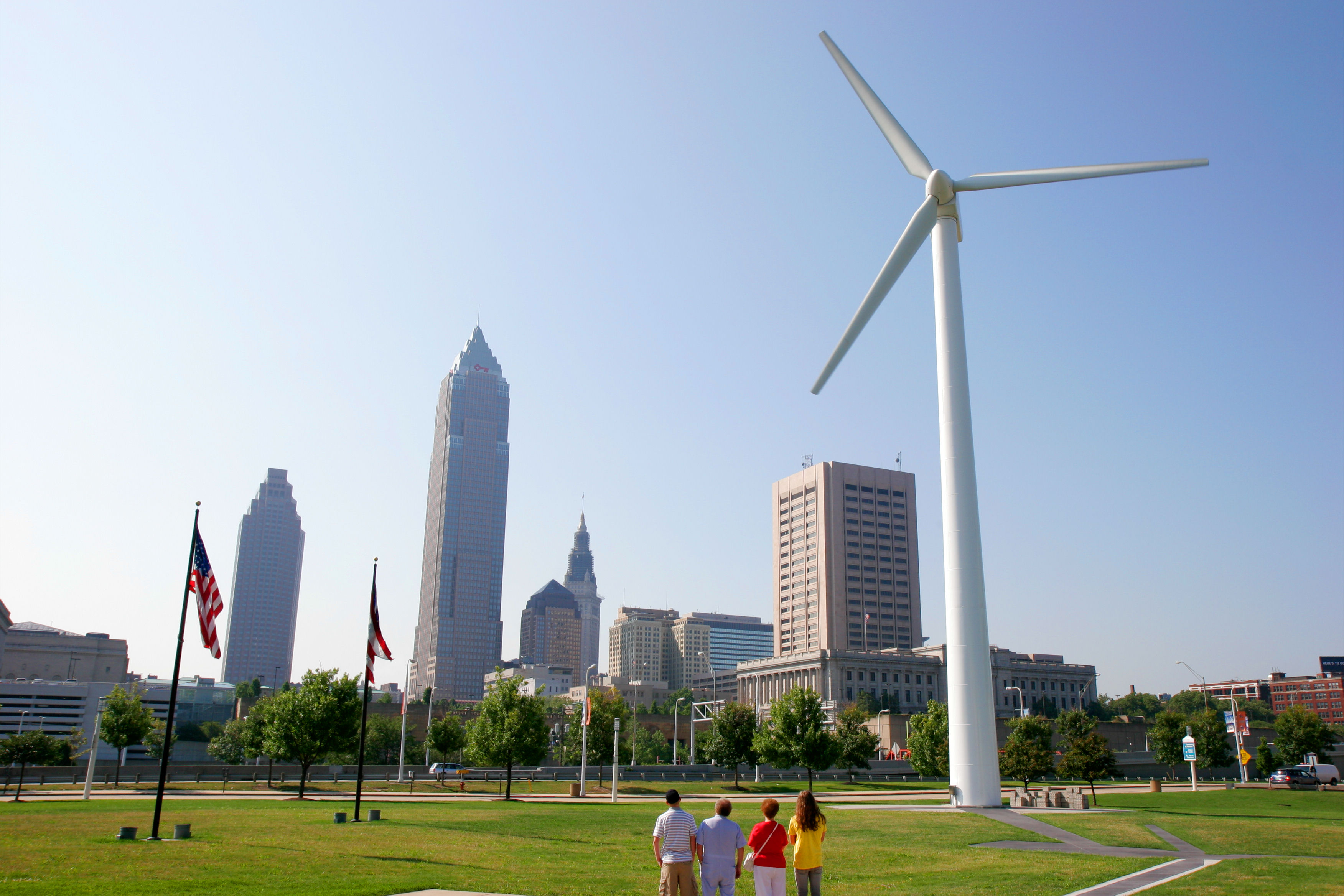 Cleveland windmill and city in the background